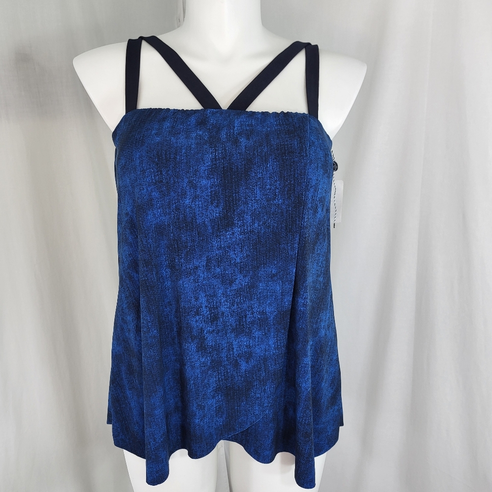 MagicSuit Swim TANKINI TOP Womens Size 16 Blue Black Built In Wired Pad Bra NWT
